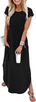Summer Dresses Cap Sleeve Crewneck Maxi Long Casual Dress with Pockets Beach Vacation Sundresses 2026 Trendy
